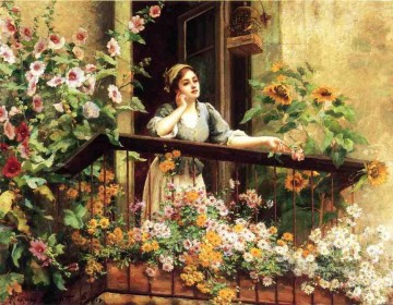 Impressionism Flowers Painting - A Pensive Moment countrywoman Daniel Ridgway Knight Impressionism Flowers